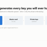 Flow diagram: recovery phrase leads to master seed, then to unlimited private keys, then to public addresses.