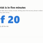 Large figure: five of the twenty minutes of hardware wallet setup carry nearly all of the risk.
