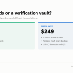Comparison of the Tangem three-card wallet at 69.90 dollars and Trezor Safe 7 at 249 dollars.